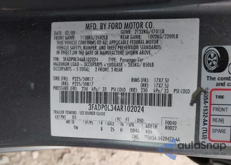 2010 Ford Fusion Hybrid из США, поврежденный, VIN 3FADP0L34AR102024